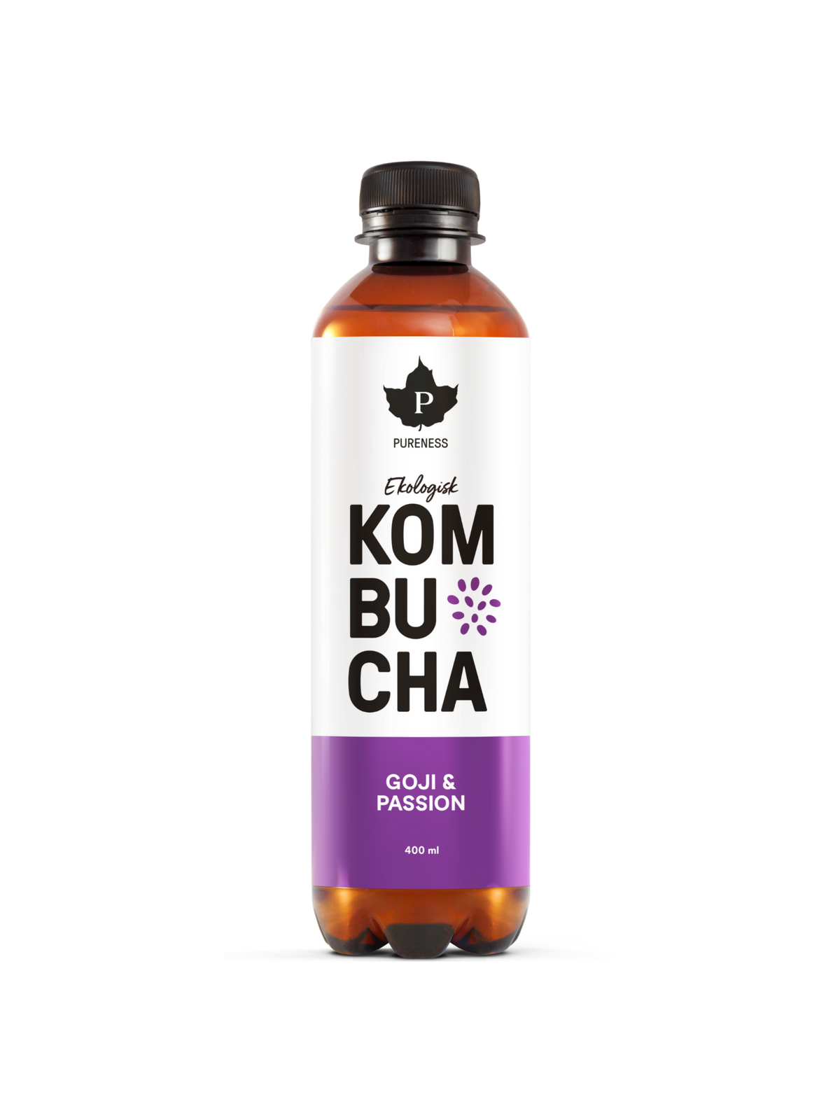 en flaska pureness kombucha goji & passion utan bakgrund