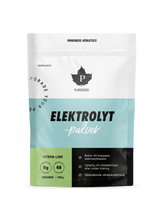 en påse pureness elektrolytpulver citron-lime 240g utan bakgrund