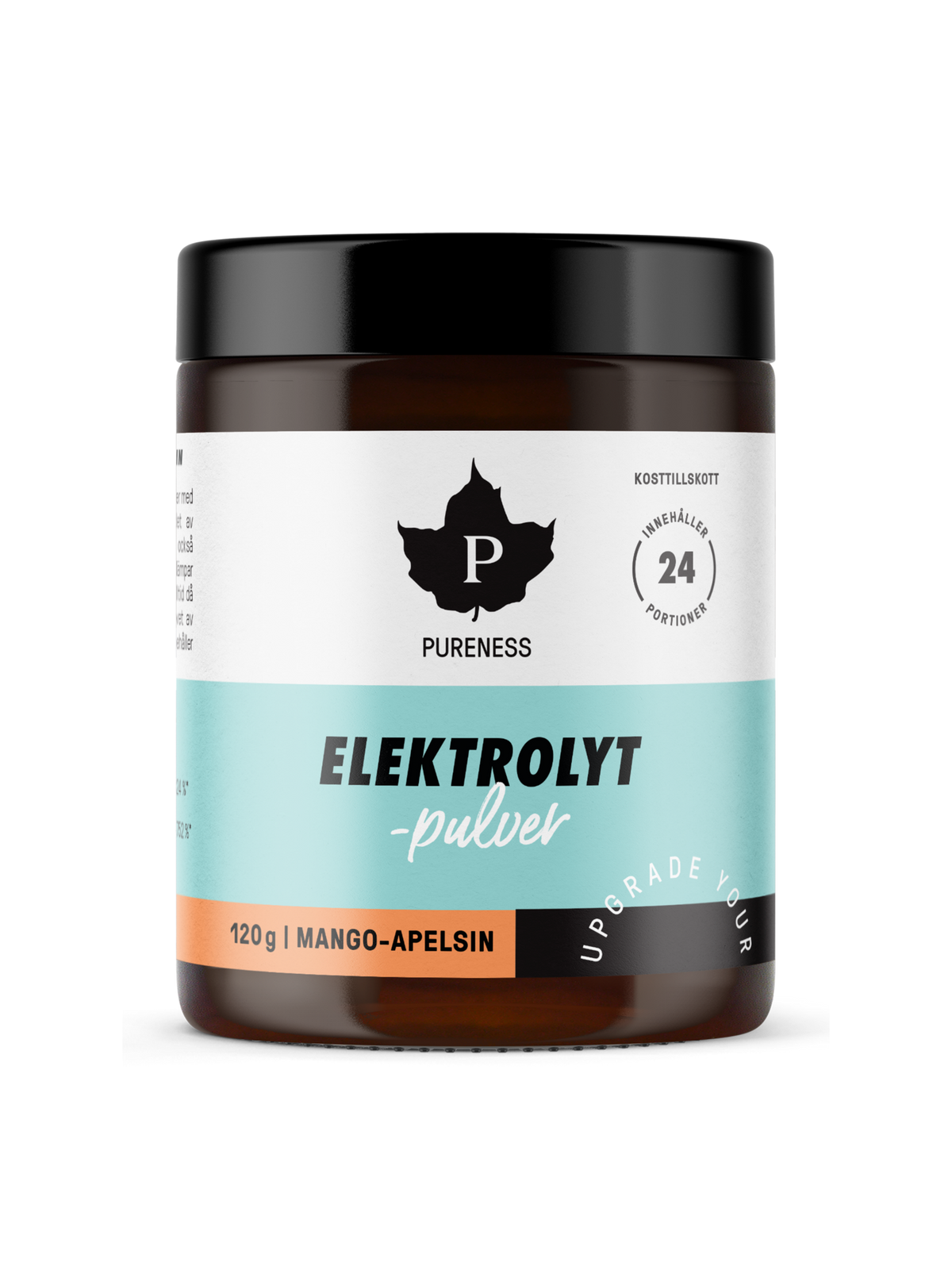 en burk pureness elektrolytpulver mango-apelsin 120g utan bakgrund