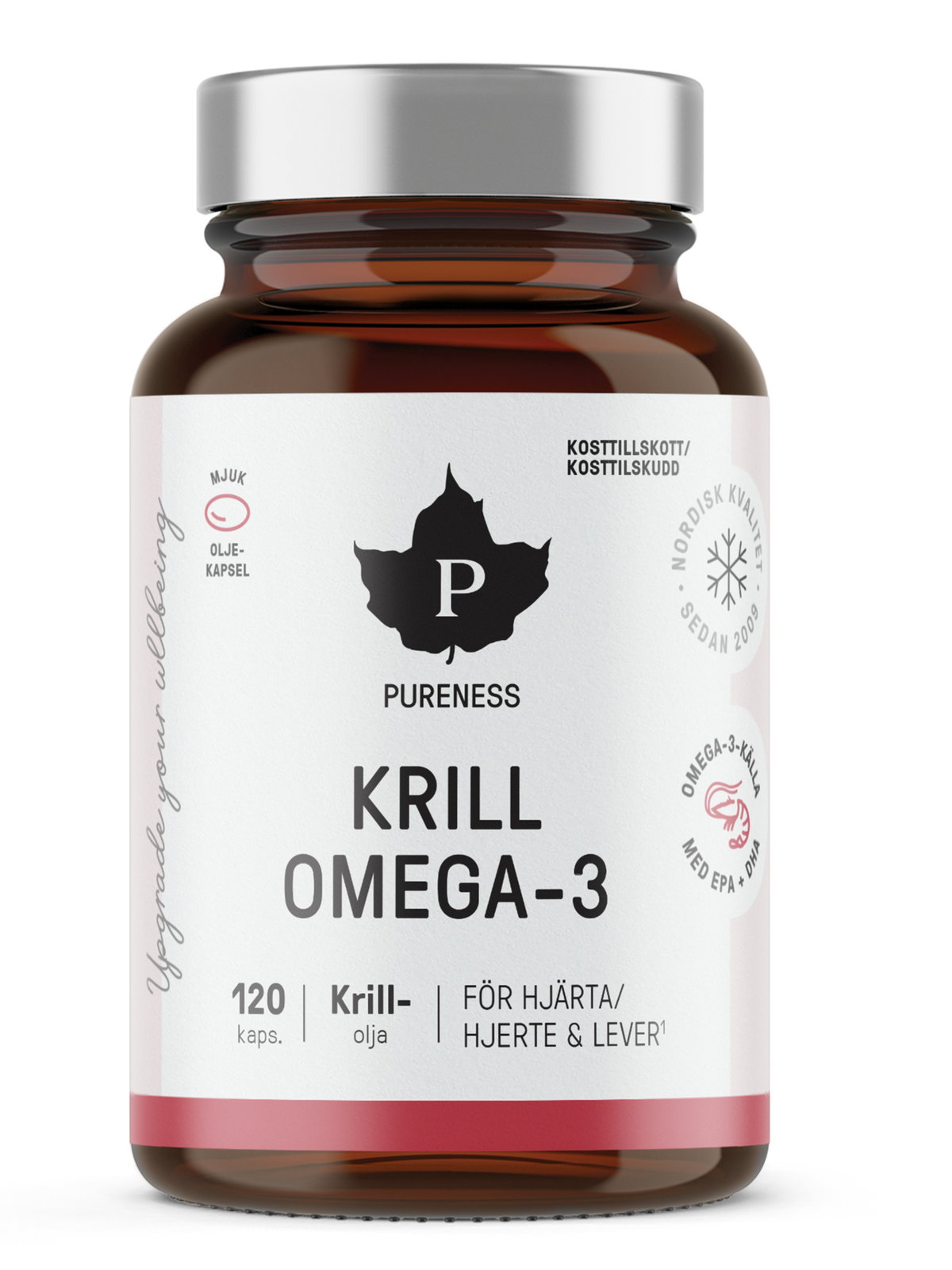 en burk pureness krill omega-3 utan bakgrund