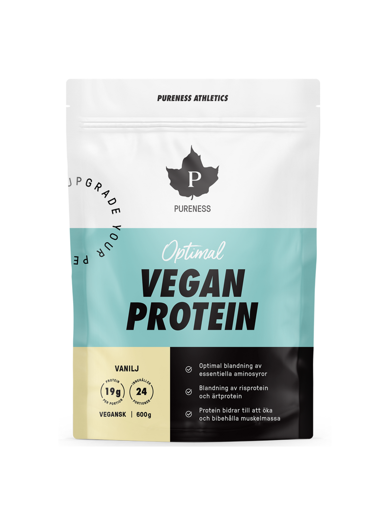 en påse pureness optimal vegan protein pulver vanilj utan bakgrund